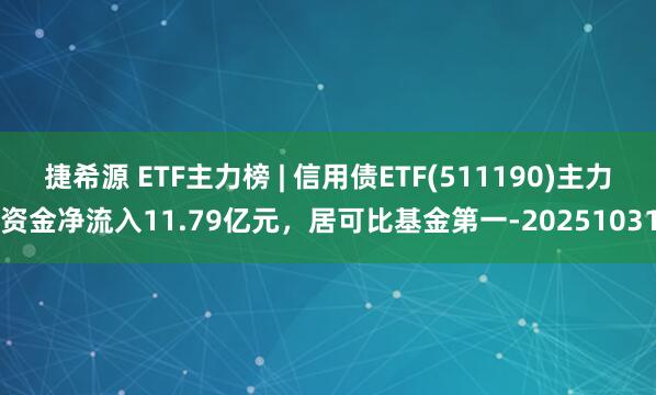 捷希源 ETF主力榜 | 信用债ETF(511190)主力资金净流入11.79亿元，居可比基金第一-20251031